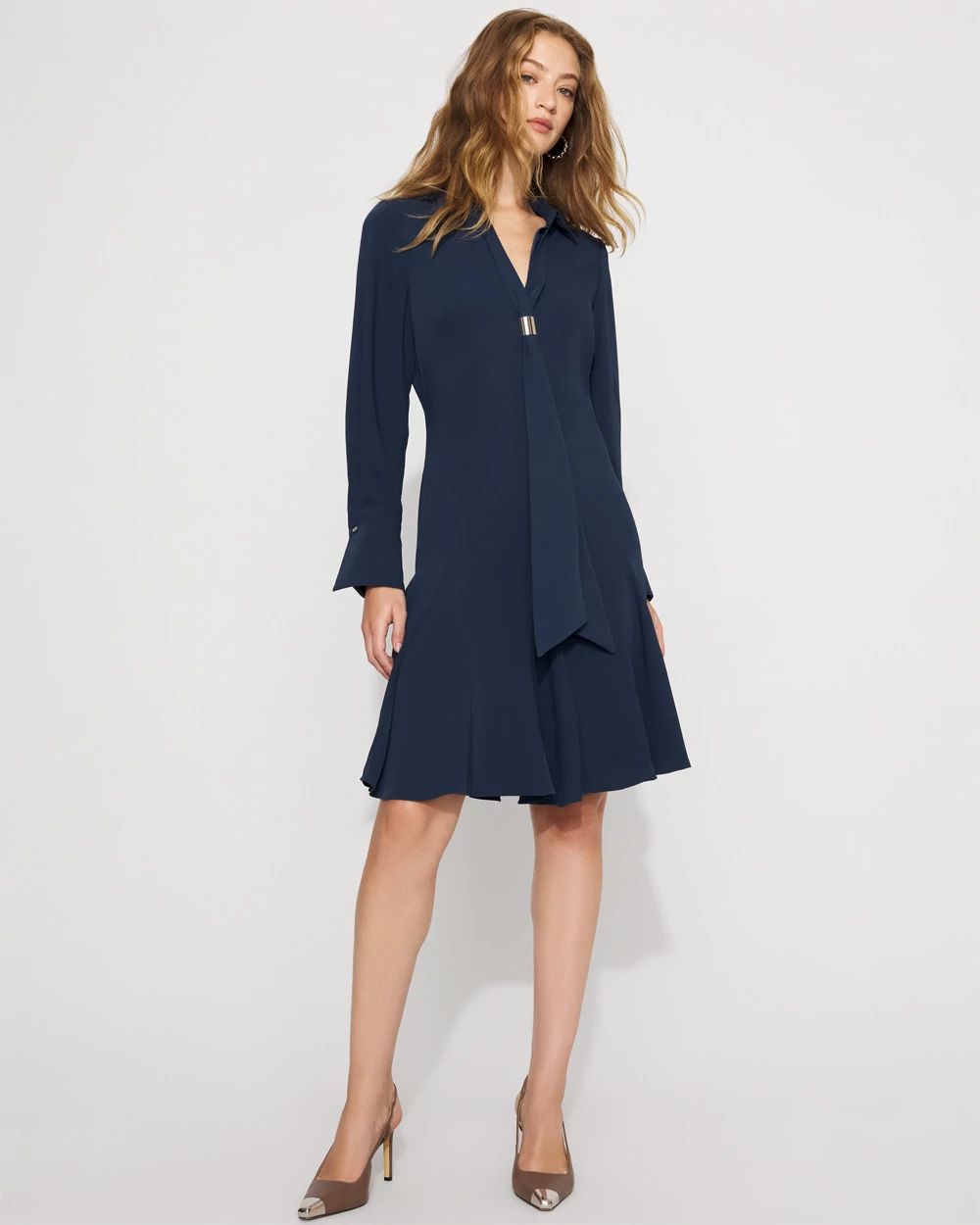 Tie-Neck Twill Shirt Dress | White House Black Market